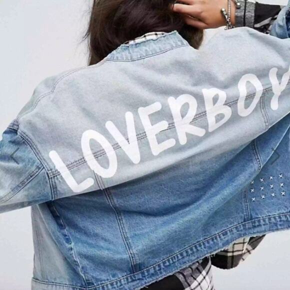 ASOS Noisy May Loverboy Print Denim Jacket Graphic - Picture 3 of 6